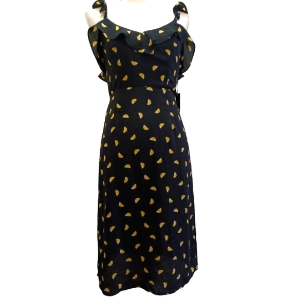 Forever 21 Dresses & Skirts - FOREVER 21 Navy Lemon slice ruffle midi tie back dress Small